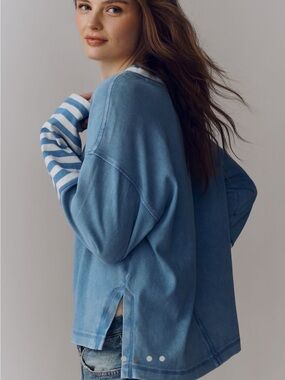 Pilcro Blue Striped-Sleeve Pullover